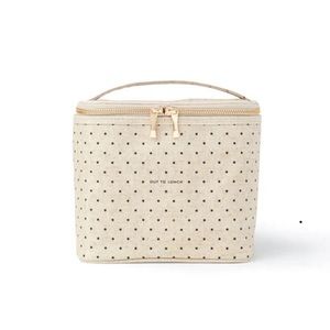NWT-KATE SPADE / OUT TO LUNCH Tan Polka Dot Top Zip Lunch / Travel / Makeup Bag